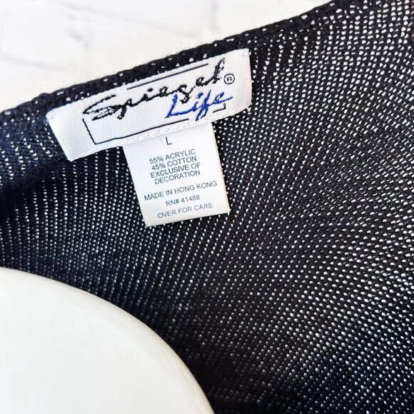 SPIEGEL LIFE BLACK RAISED FLORAL TRIM SWEATER - L - Picture 4 of 5